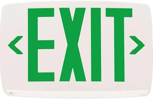 Lithonia Lighting LQM S W 3 G 120/277 EL N M6 Quantum Thermoplastic LED Emergency Exit Sign with Stencil-Faced White Housing and Green Letters with Nickel Cadium battery