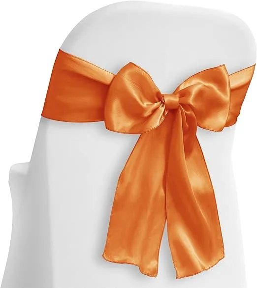 Lann's Linens - 10 Elegant Satin Wedding/Party Chair Cover Sashes/Bows - Ribbon Tie Back Sash - Orange