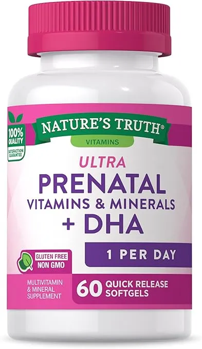 Nature's Truth Prenatal Vitamins for Women | with DHA and Folic Acid | 60 Softgels | Non-GMO & Gluten Free Supplement