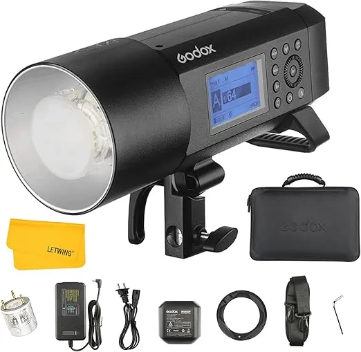 Godox AD400 Pro AD400Pro Outdoor Flash Strobe Light, 400W TTL Portable Flash Monolight 1/8000s HSS Speedlite, Rechargeable Li-ion Battery, 30W LED Modeling Lamp, 0.01-1s Recycle, 390 Full Power Pops