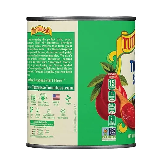 Tuttorosso Tomato Sauce, Gluten Free and Vegetarian Recipe, 28 Ounce Can, 4-Pack