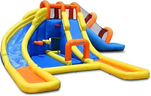 Big Splash Triple Water Slides and Pool Water Park, 24 ft L x 21 ft W x 8 ft H Triple Slides Blower Included, Splash Pool, Netted for Safety, Outdoor Fun for Kids