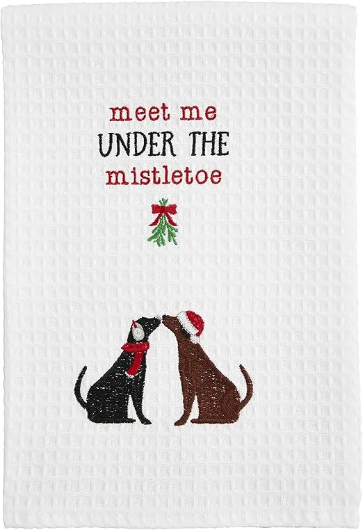 Mud Pie Christmas Waffle Towel, Dogs, 25" x 16"