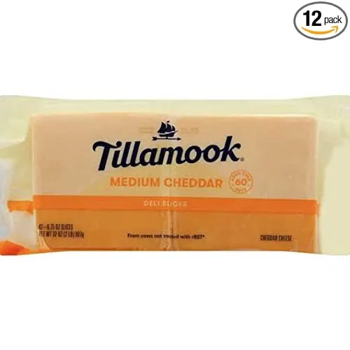 Tillamook Sliced Medium Cheddar Cheese, 2 Pound -- 12 per case.