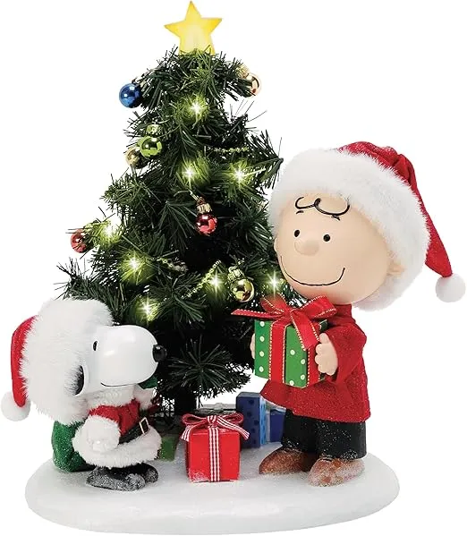 Department 56 Possible Dreams Peanuts Snoopy and Charlie Brown Christmas Time is Here Lit Figurine, 6.5 Inch, Multicolor