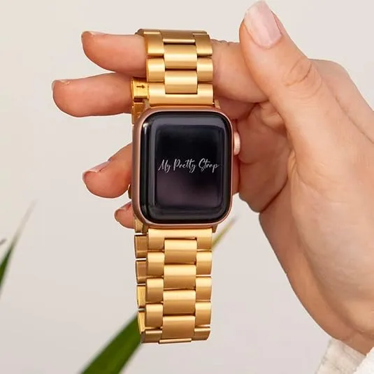 My Pretty Strap Classic Band Compatible with Apple Watch 38/40/41mm or 42/44/45/49mm, Stainless Steel Metal Gold/Silver/Black