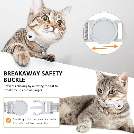 AirTag Cat Collar, Reflective Kitten Collar Breakaway Apple Air Tag Cat Collar, GPS Cat Collar with AirTag Holder and Bell, Lightweight Tracker Cat Collars for Girl Boy Cats (Black/Gray)