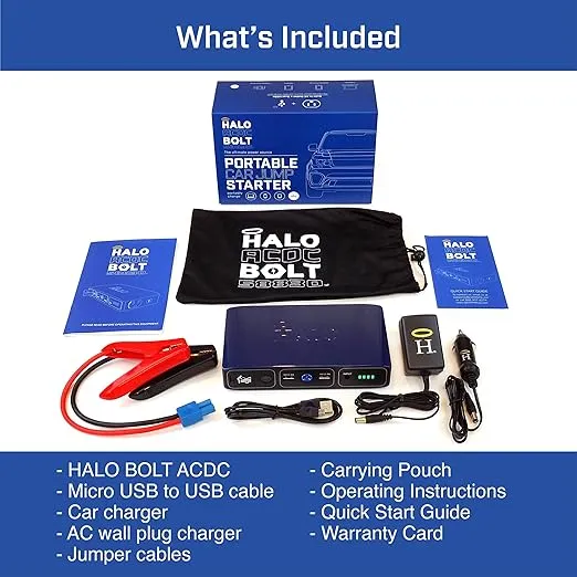 HALO Usb Bolt 58830 mWh Portable Phone Laptop Charger Car Jump Starter with AC Outlet and Car Charger - 120 Amps -Rose Gold