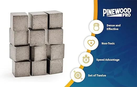 Pinewood Pro Derby Car Weights Tungsten Cubes | 2 Oz Total Weight | Set of Twelve Cubed Weights | Precise Weight Placement Equals Greater speeds | Non-Toxic | Child Safe