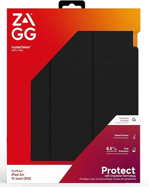 ZAGG Crystal Palace Folio iPad Pro 11" (M4) Case - Ultra-Slim, Drop-Proof up to 6.5ft, Crystal Clear with Scratch-Resistant Surface, Integrated Non-Magnetic Foldable Stand, 56% Recycled Material