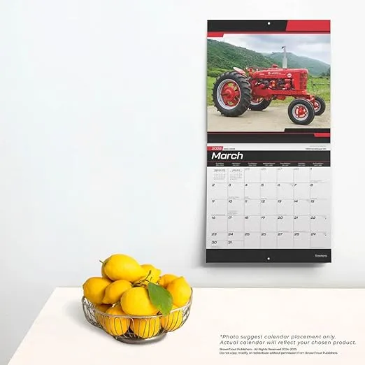 Tractors | 2025 12 x 24 Inch Monthly Square Wall Calendar | Plastic-Free | BrownTrout | Farm Rural Country