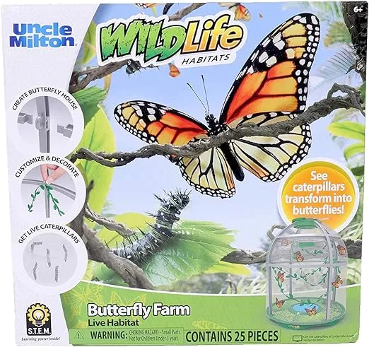 Uncle Milton Butterfly Farm Live Habitat - Observe Caterpillars Transform Into Butterflies, STEM Toy, Great Gifts for Boys & Girls Ages 6+