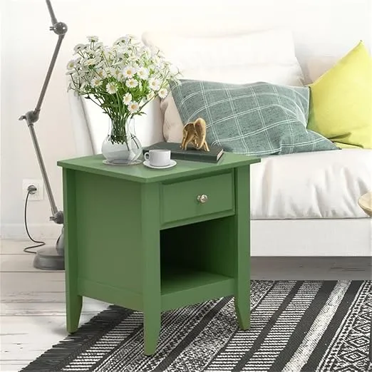 East West Furniture GA-12-ET Gallatin Night Stand - Rectangle Bedside Table with a Drawer for Bedroom, 18x21 Inch Inch, Clover Green