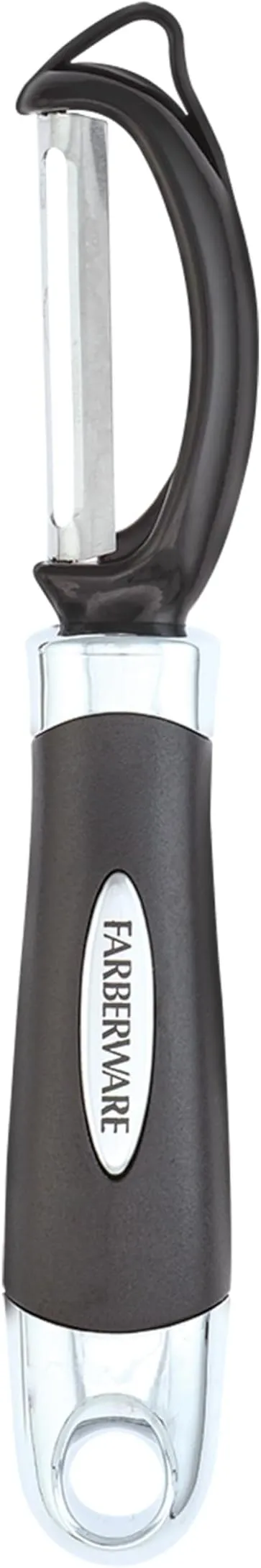 Farberware Euro Peeler, a Kitchen Essential for Quick and Easy Peeling of Produce, Chocolate, Cheeses and More. Features Hang-Hole for Easy Storage, Dishwasher Safe, Black