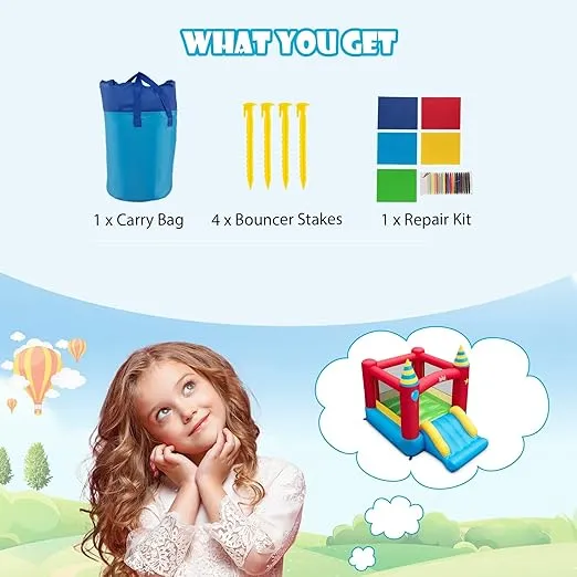BOUNTECH Inflatable Bounce House, Bouncy House for Kids 3-6 Indoor Outdoor Family Fun with Large Jumping Area, Slide, Portable Backyard Mini Bounce House for Toddler Boys Girls Birthday Party Gifts