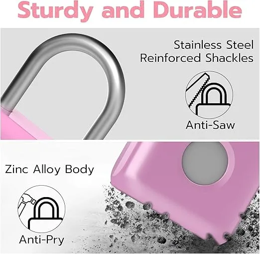 Fingerprint Padlock eLinkSmart Gym Locker Lock for Girls Women with Phone App iOS Watch Metal Keyless Combination Locks for School Sports Locker Toolbox Hasp Storage Pink