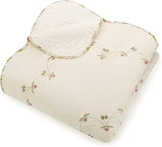 MODERN HEIRLOOM Felisa Floral Embroidered Quilted Bedspread, Lightweight All Seasons Vintage Bedding, Queen Size 102" W x 118" L, Pink/Ivory