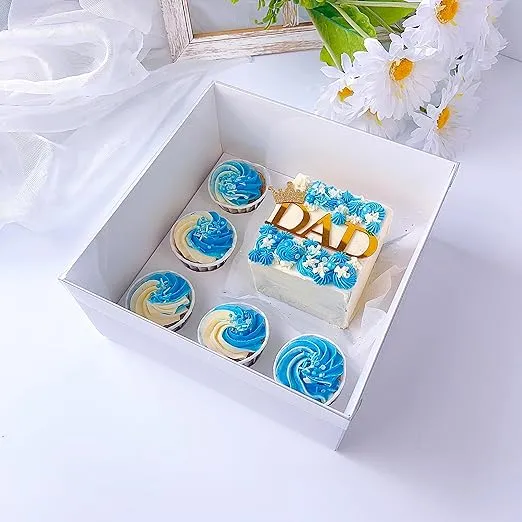 10 Pcs Cake and Cupcake Combo Bento Boxes with Clear Lid and 5 Cupcake Holes, Cake And Cupcake Boxes, Pastry Sweets Bento Box, Cake Cupcake Combo Box (5 Cupcakes with Cake)