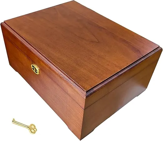 Wooden Storage Box with Hinged Lid Acacia Wood Hand-Crafted Wooden Box for Recipes Decorative Storage or as Keepsake (WDB-N)