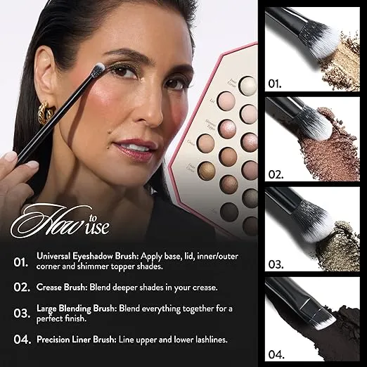 LAURA GELLER NEW YORK The Ultimate Palette Baked Eyeshadow Makeup Palette, Neutrally Natural + Shadow Skills 4pc Eyeshadow Makeup Brush Set