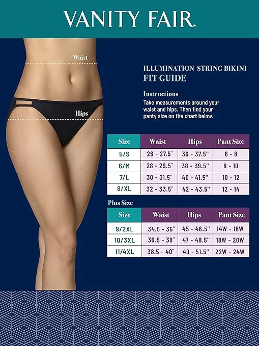 Vanity Fair Women's Illumination String Bikini Panties, Silky Stretch & Satin Trim