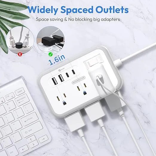 Surge Protector Power Strip 10 ft, Flat Plug Extension Cord with 6 Outlets 4 USB Ports, Outlet Extender Long Cord, Overload Protection, Extension Cord with Multiple Outlets for Indoor, Home, Office