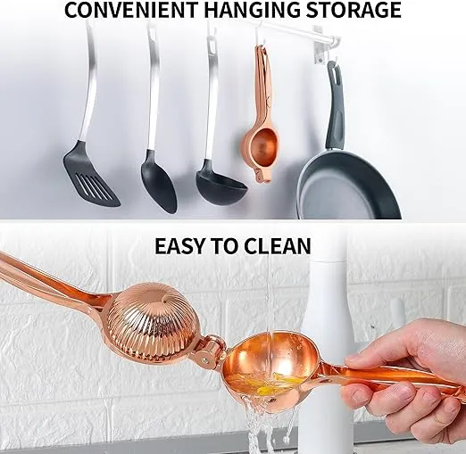 Zulay Kitchen Handheld Lemon Squeezer - Heavy Duty Citrus Juicer & Lemon Juicer Hand Press With Curved Handle - Manual Lemon Lime Squeezer & Metal Citrus Squeezer For Extracting Juices (Rose Gold)
