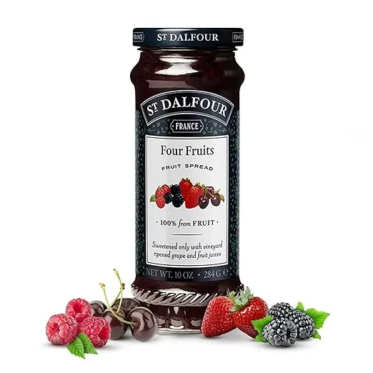 St Dalfour Four Fruits French Fruit Spread (10oz) - Artisanal Recipe - 100% from Fruit - No Synthetic Nitrates or Nitrites - Naturally Sweetened