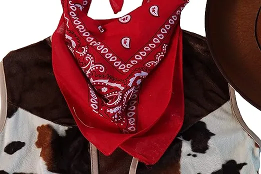 Kids Western Rodeo Cowboy or Cowgirl Classic Costume Set - Vest, Brown Hat, Bandanna (Choose Color and Size)