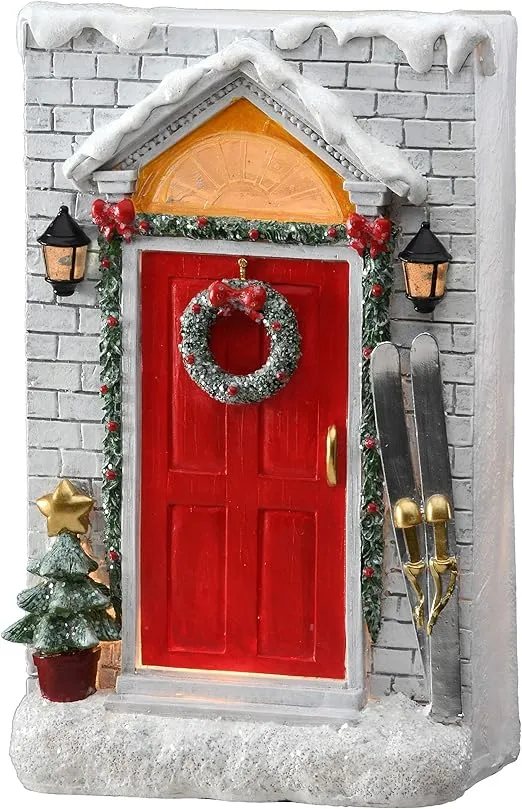 National Tree Company 10" Front Door Decorated with Wreath, red White Gold