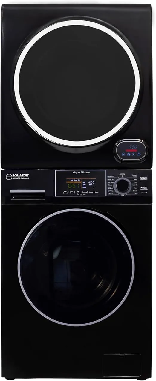 Equator Premium Stackable 15 Lbs Washer 1.62cf 110V+Vented Digi Dryer 3.5cf 110V(Black)
