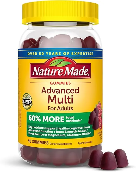 Nature Made Advanced Multivitamin Gummies for Adults with Magnesium Citrate, Calcium & All 8 B Vitamins, Daily Nutritional Support, 90 Gummies, 30 Day Supply