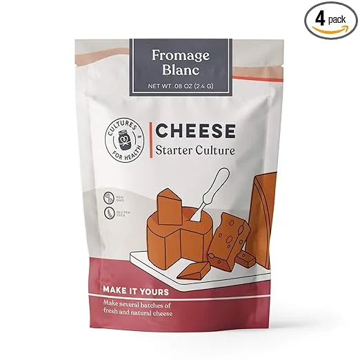 Cultures for Health Fromage Blanc Starter | 4 Packets Mesophilic Powdered Active Cultures | Gluten Free Non-GMO Fresh Cheese | Beginner Friendly Artisan Cheesemaking | DIY Soft Spreadable Cheese