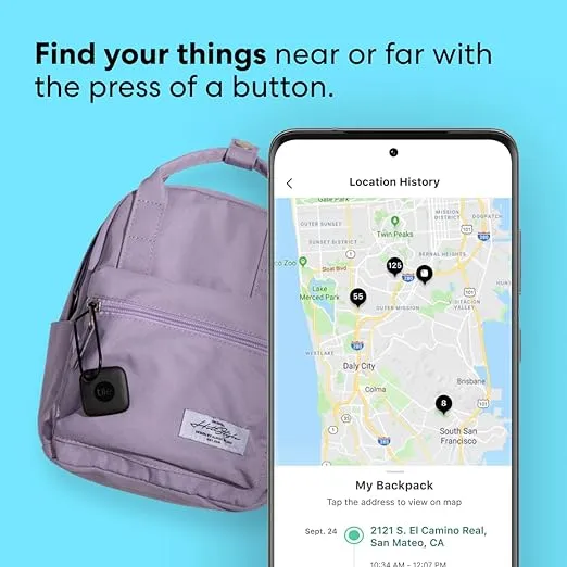 Tile Mate (2022) 1-Pack, Black. Bluetooth Tracker, Keys Finder and Item Locator; Up to 250 ft. Range. Up to 3 Year Battery. Water-Resistant. Phone Finder. iOS and Android Compatible