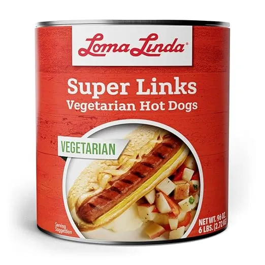 Loma Linda Super Links Vegetarian Hot Dogs – 40% Less Fat Than Beef, High Protein, Perfect for Grilling and Recipes (96 Ounces)