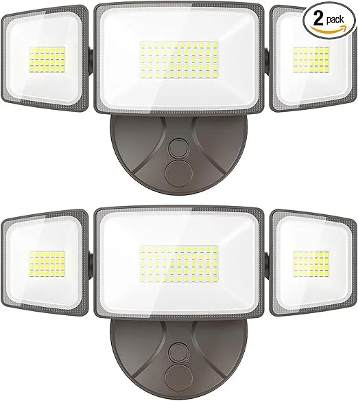Onforu 2 Pack 60W Flood Lights Outdoor, 6000LM LED Flood Light Outdoor Switch Controlled, IP65 Waterproof Outdoor Flood Light Fixture with 3 Adjustable Heads, 6500K Security Light for Eave Garden Yard