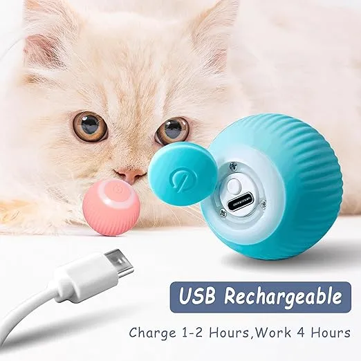 Interactive Cat Ball Toy, Intelligent Cat Toys with LED Lights, Automatic Moving Rolling Ball for Indoor Cats, Cat Automatic Toy