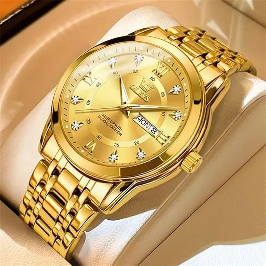 OLEVS Watch for Men Business Diamond Easy Read Men's Wrist Watches Analog Luxury Date Stainless Steel Waterproof Luminous Dress Mens Watches
