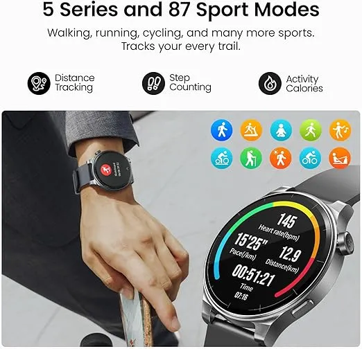 TOZO AMOLED S5 Smart Watch (Answer/Make Calls), 1.43’’ Smart Watches for Men Women 100+ Sport Modes Fitness Watch with Blood Oxygen/Sleep/Heart Rate Monitor, IP68 Waterproof Smartwatch