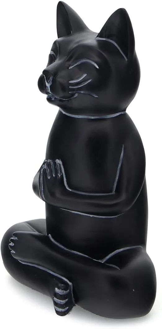 Buddha Groove Meditating Namaste Cat Zen Praying Statue, Multiple Colors (Black)