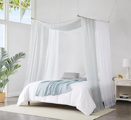 Warm Home Designs Set of 2 White & Silver Canopy Bed Curtains in 55 x 216 Inch Size. 2 Queen Bed Canopy Curtains Can Be Turned Into Kids Bed Tent or Bed Canopy for Girls. BE White & Silver 216"