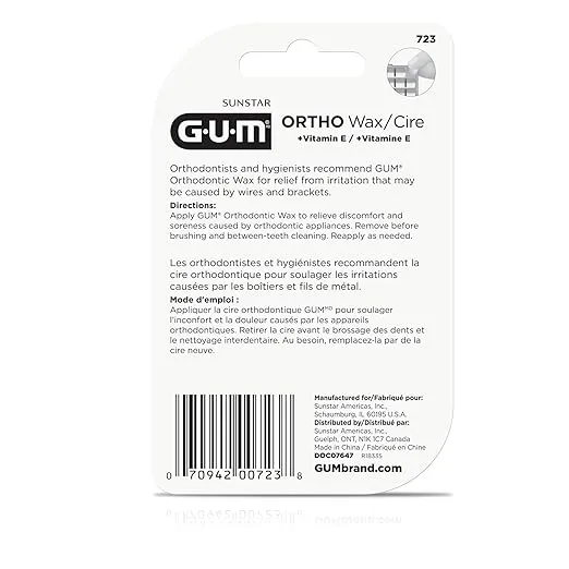 GUM Orthodontic Wax for Braces and Dental Devices - Soothing Dental Wax with Vitamin E and Aloe Vera - Clear Color - Unflavored (6pk)