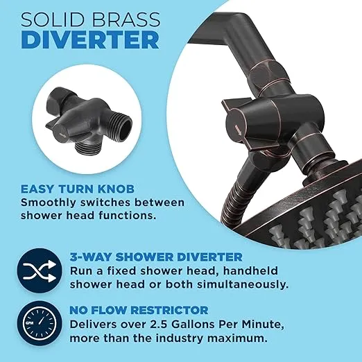 HammerHead Showers® ALL METAL 3 Way Shower Diverter Valve - Shower Arm Diverter Connects Fixed and Hand Held to Shower Arm - Shower Diverter for Dual Shower Head - Shower Splitter - Oil Rubbed Bronze