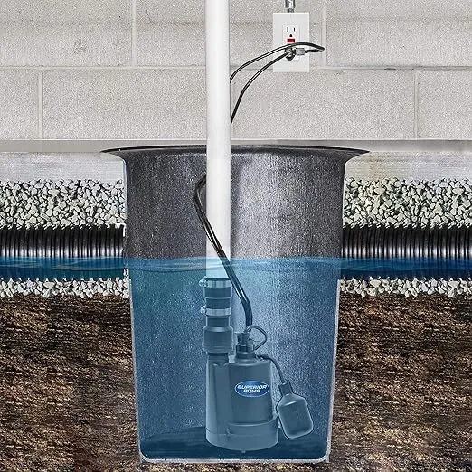 Superior Pump 92250 1/4-HP Thermoplastic Submersible Sump Pump with Tethered Float Switch