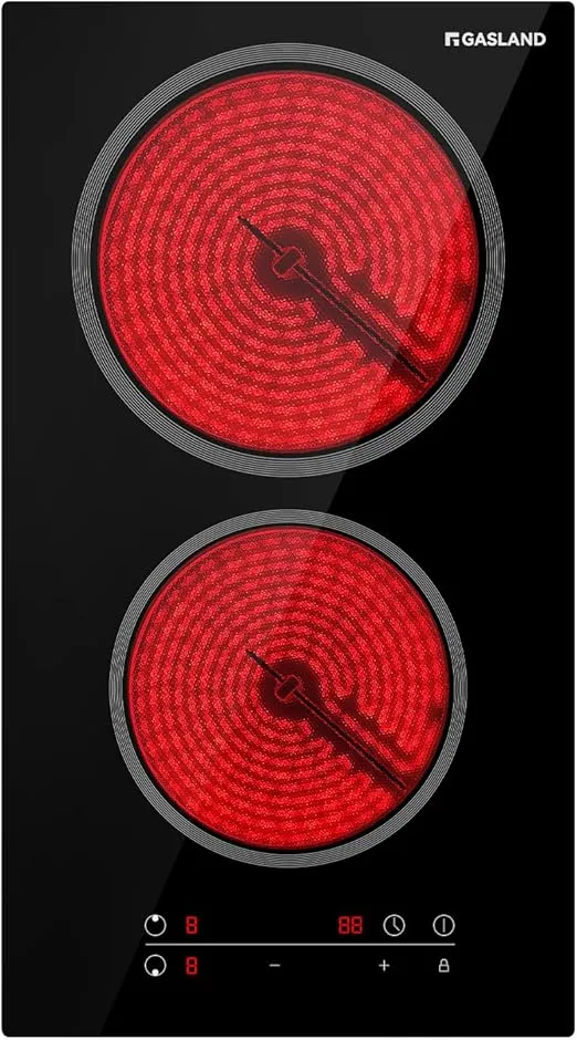GASLAND 2 Burner Electric Cooktop, 12 Inch Ceramic Cooktop CH30BF 240V, 3000W Built-in Electric Radiant Cooktop with 9 Power Levels, Child Safety Lock, Timer, Sensor Touch