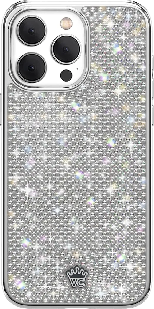 Velvet Caviar Designer Bling Case Compatible with iPhone 15 Pro Max - Luxury Rhinestone Diamond Phone Case (Sparkly Crystals, Chrome Base)