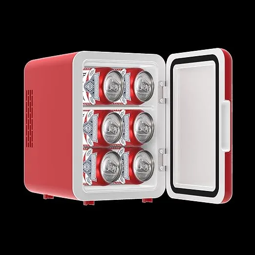 CURTIS Budweiser MIS135BUD, Mini Portable Compact Personal Fridge Cooler, 4 Liter Capacity Chills Six 12 oz Cans, 100% Freon-Free & Eco Friendly, RED