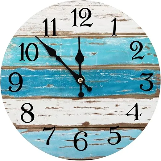 Silent Wall Clock Battery Operated, Non Ticking Wall Clocks for Bedroom, Living Room, Kitchen, Bathroom - Country Vintage Beach Lake House Decor Small Wall Clock (10 Inch)