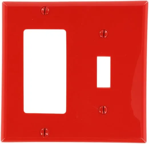 Leviton 80707-R 2-Gang 1-Toggle 1-Decora/GFCI Device Combination Wallplate, Red, Image