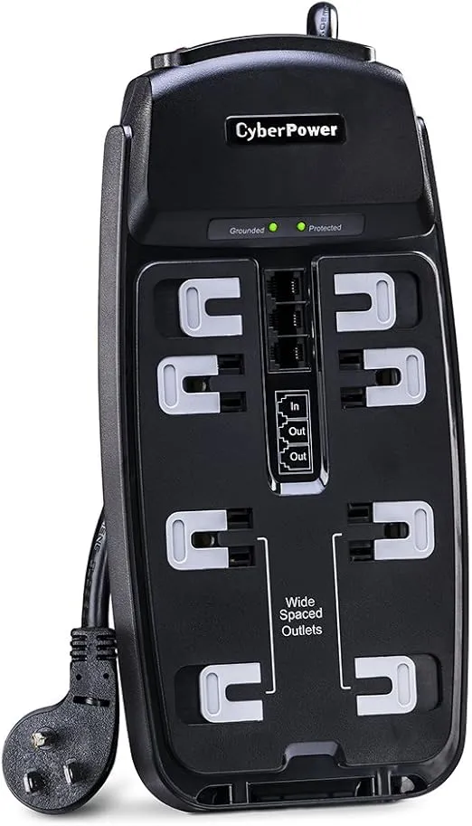 CyberPower CSP806T Professional Surge Protector + TEL Protection, 2250J/125V, 8 Outlets, 6ft Power Cord